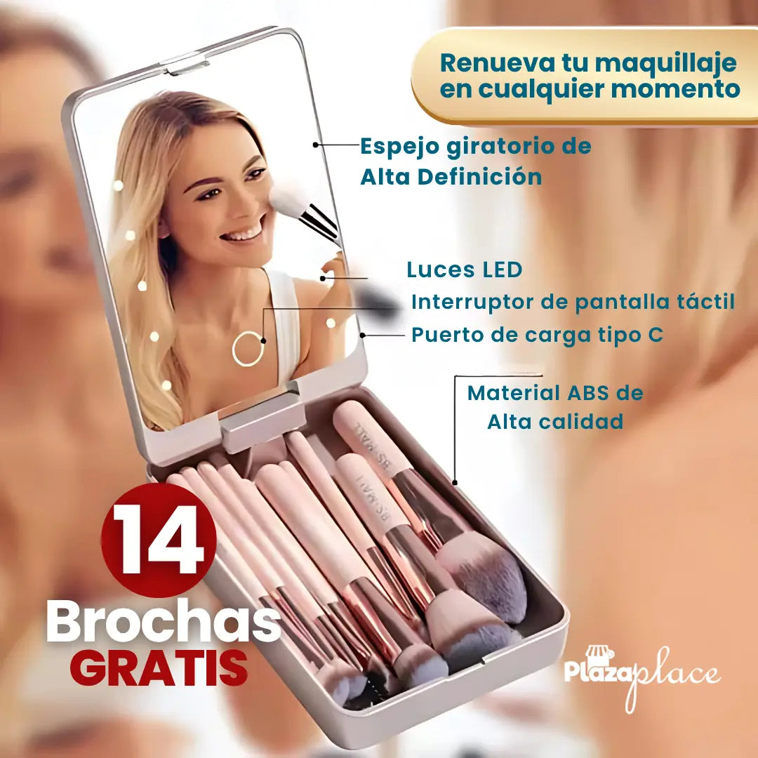 Set de Belleza Imperial Glow™ Espejo con luz Led + 14 Brochas