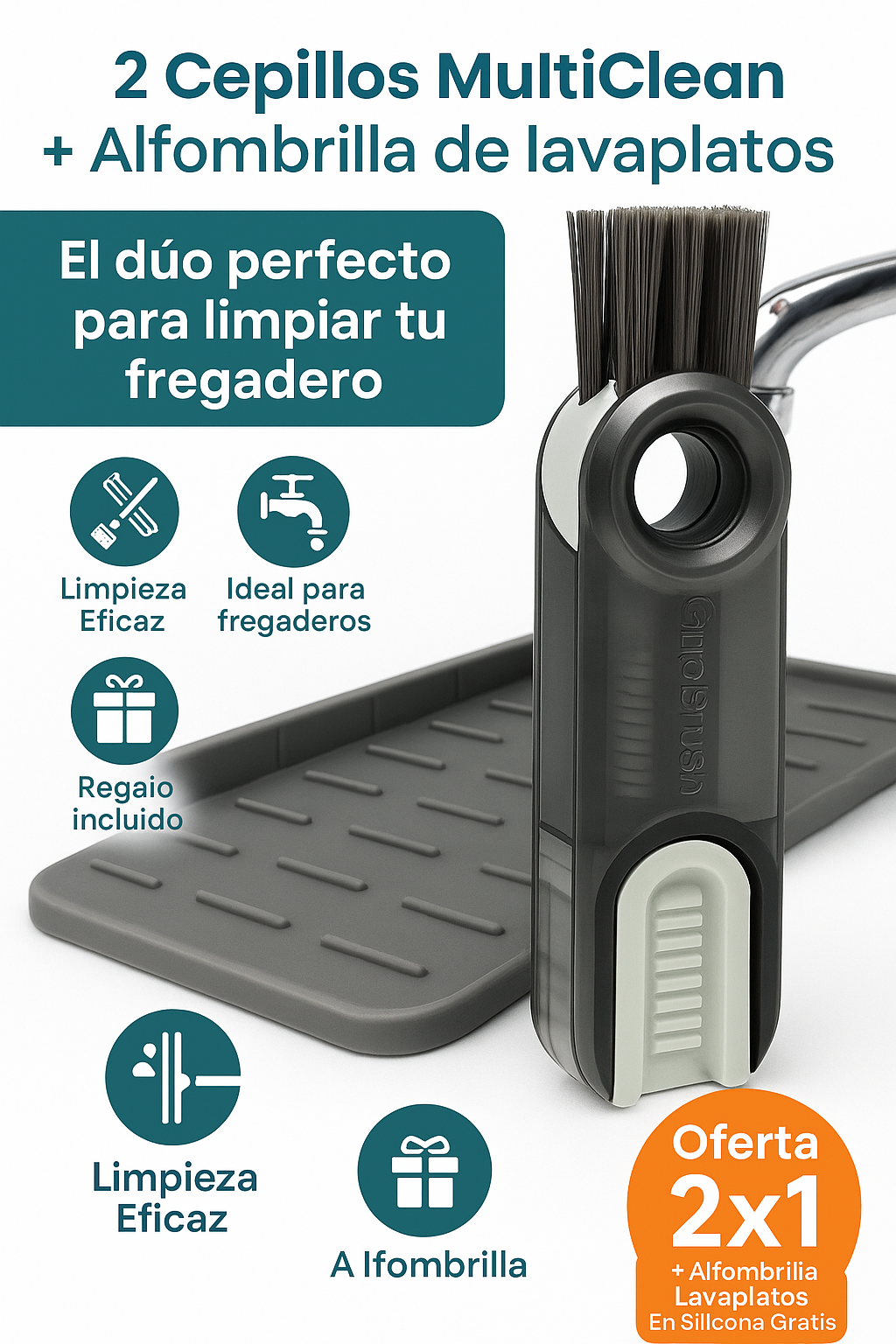 2 Cepillos MultiClean 3 en 1 + Alfombrilla Gratis