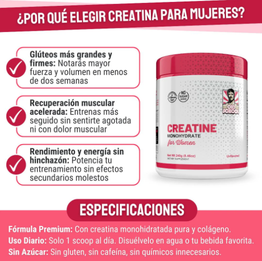 Creatina Monohidratada para mujeres - Con Colágeno y Aminoácidos
