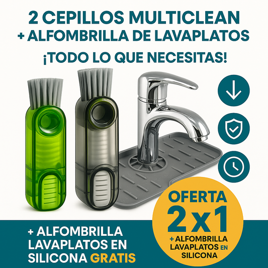 2 Cepillos MultiClean 3 en 1 + Alfombrilla Gratis